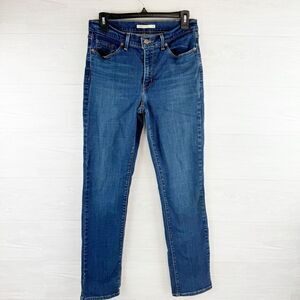 Levi’s Classic Straight Dark Wash High Rise Cotton Blend Jeans